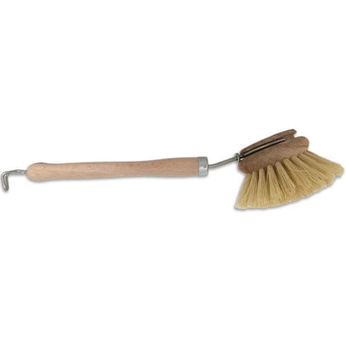 Hard brush with wooden handle for scrubbing